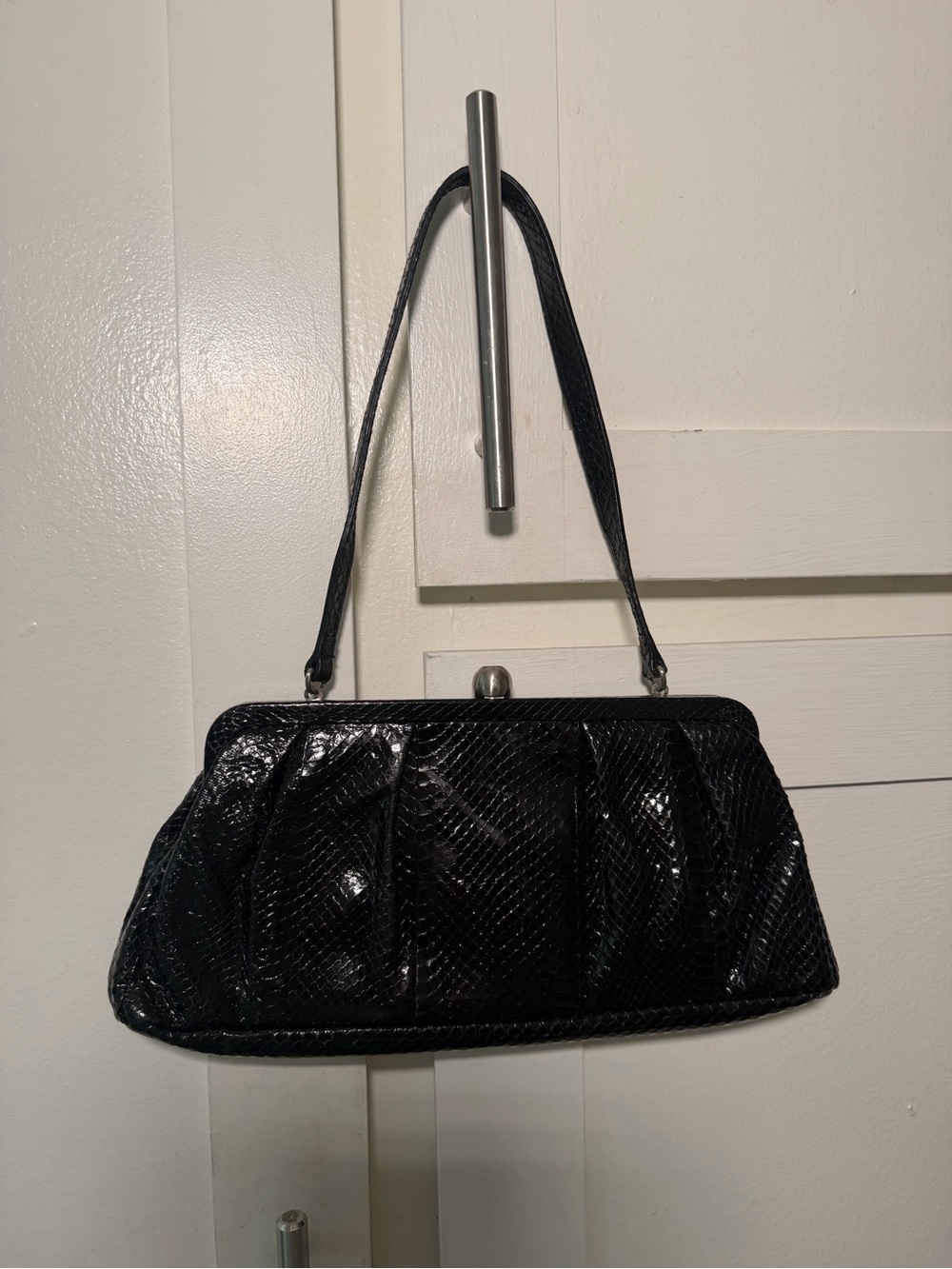 Francesco Biasia 100% Snake Leather Exterior Black Clutch Bag Purse Y2K